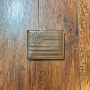 BKE Brown Embossed American Flag Bifold Leather Wallet